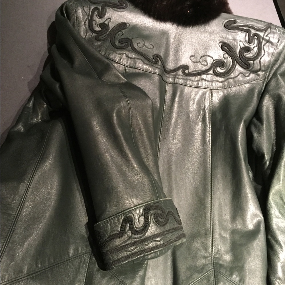 Full length leather coat with removable fur lining